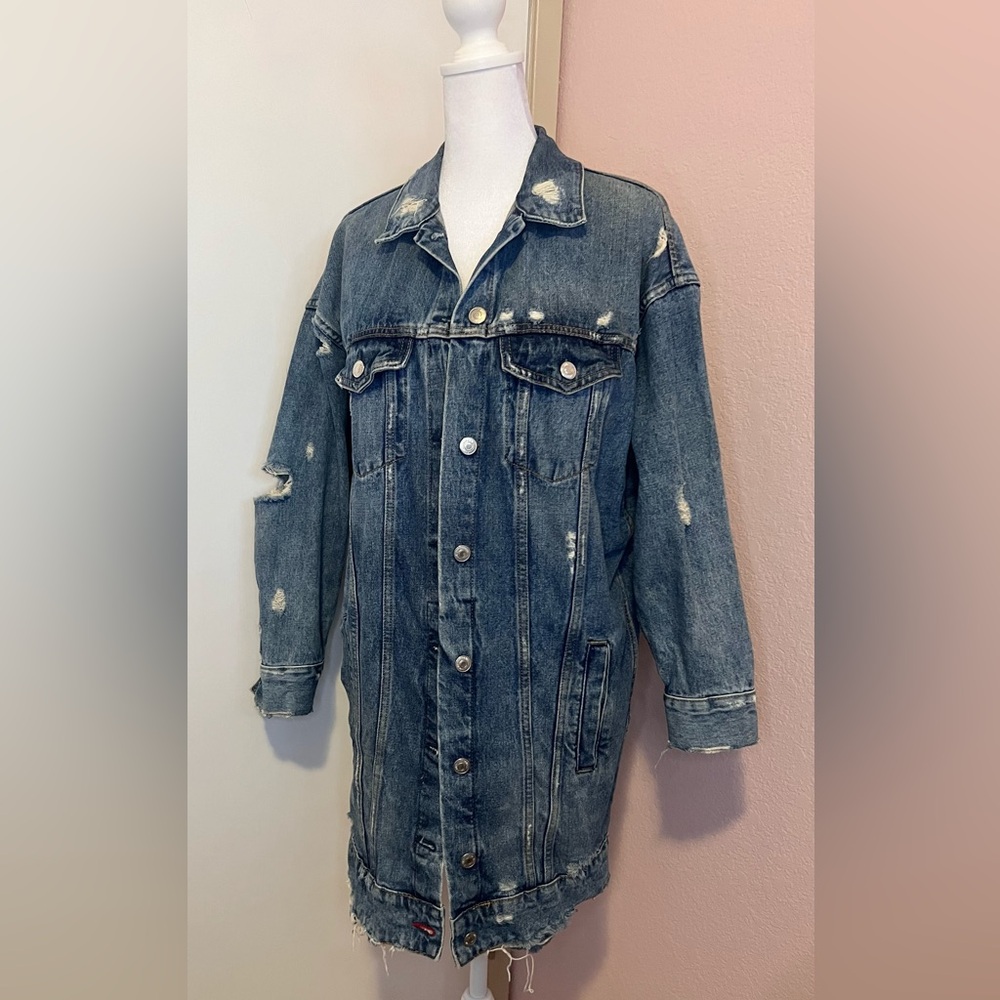 Zara Oversized Distressed Denim Jacket